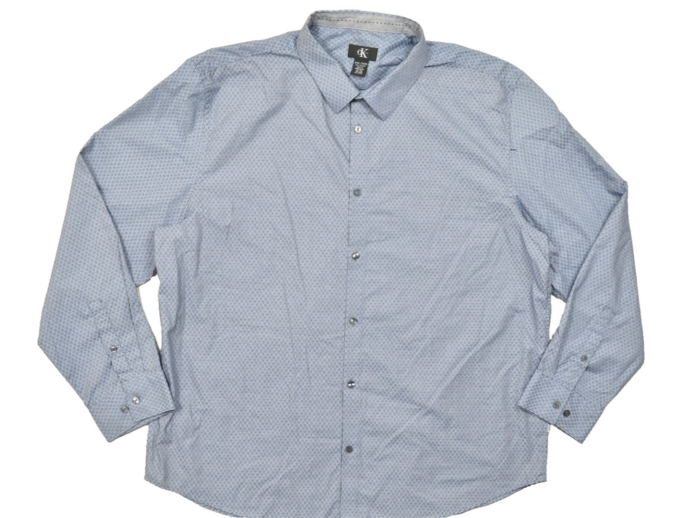 Calvin Klein Men's XXL Blue Patterned 100% Cotton Long Sleeve Button Down Shirt